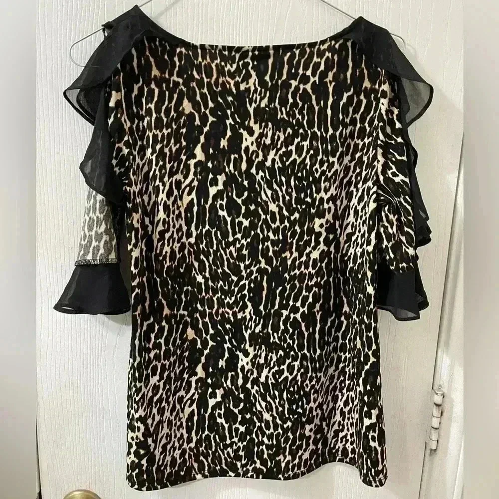 Bold Elements leopard print ruffle sleeves M - Picture 6 of 6